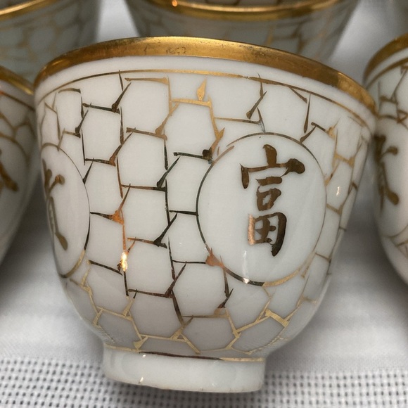 Antique Chinese jiang xi Porcelain Tea Cup Set of 10 " Long Life & Prosperity" - Picture 11 of 16